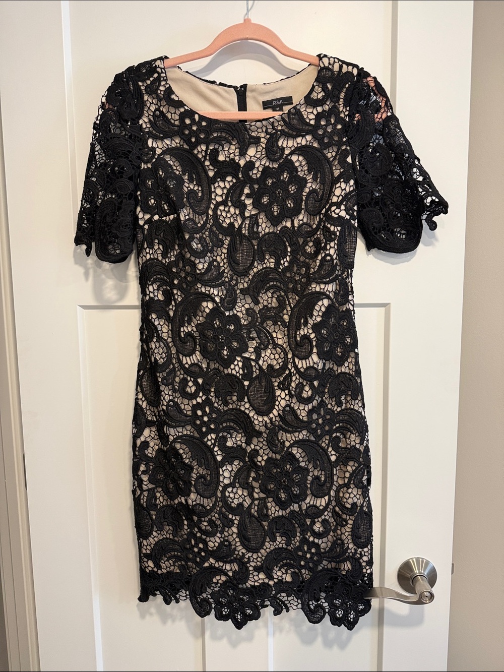 K Black Lace Overlay Dress 8P Petite Floral Paisley Cocktail Party